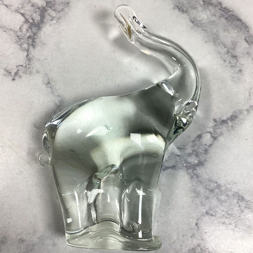 Glass Elephant Figure Paperweight 4-1/2"